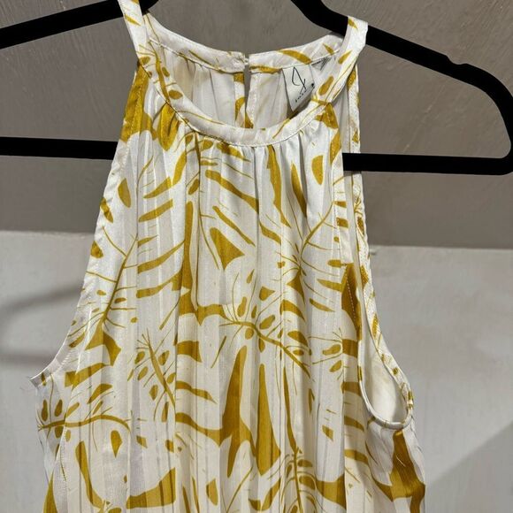 Joie Palm Leaf Print Smocked Waist Yellow and White Halter Top Blouse - Picture 6 of 9